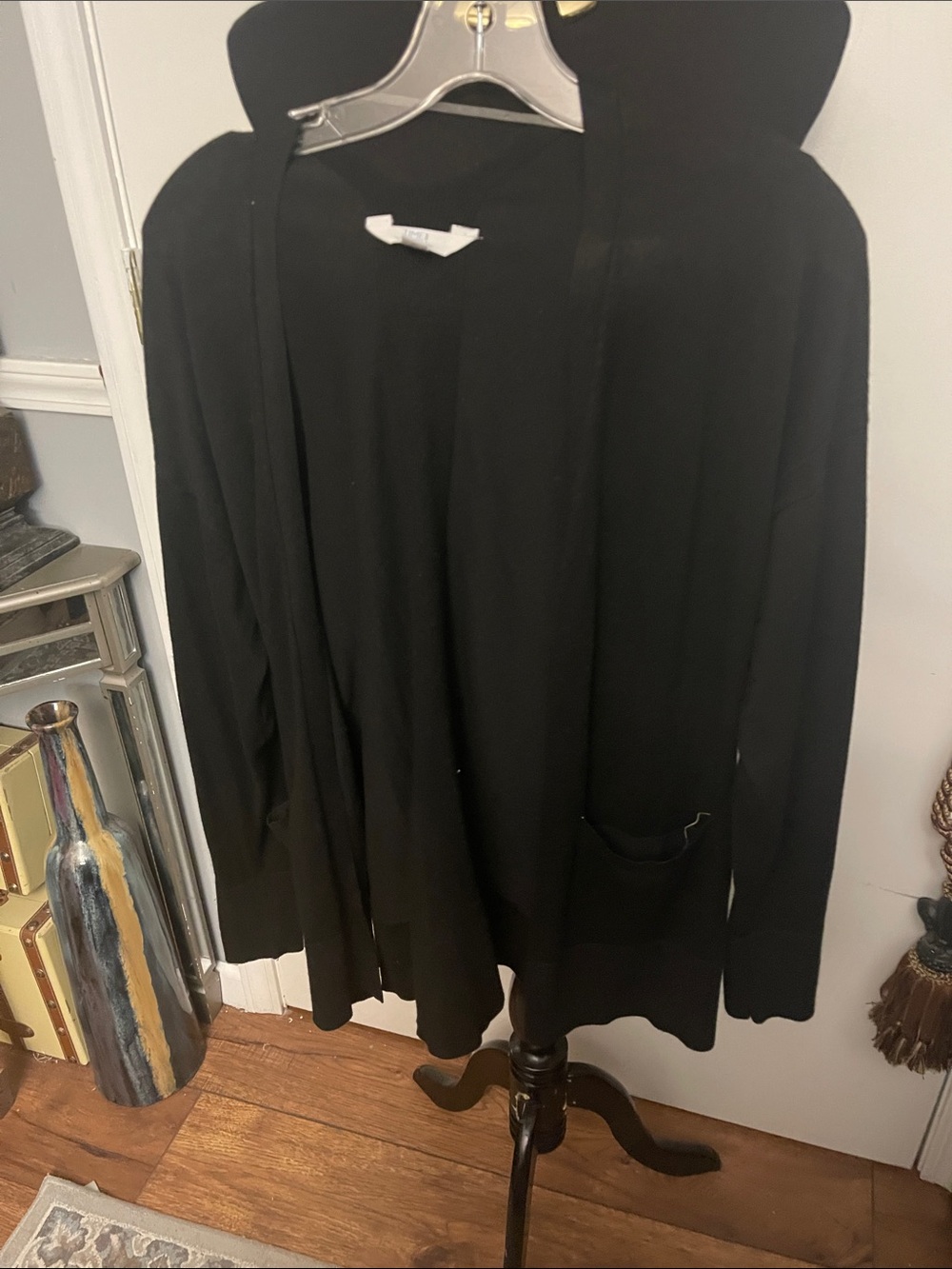 Time and Tru Black Open-Front Hooded Cardigan